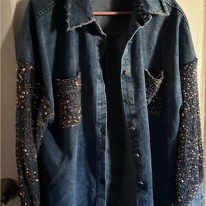 Chic Denim Jacket with Sequin Accents